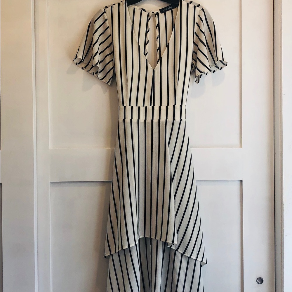 SOLD!!  Crystal Sky Dress Open Back ivory & black size 5